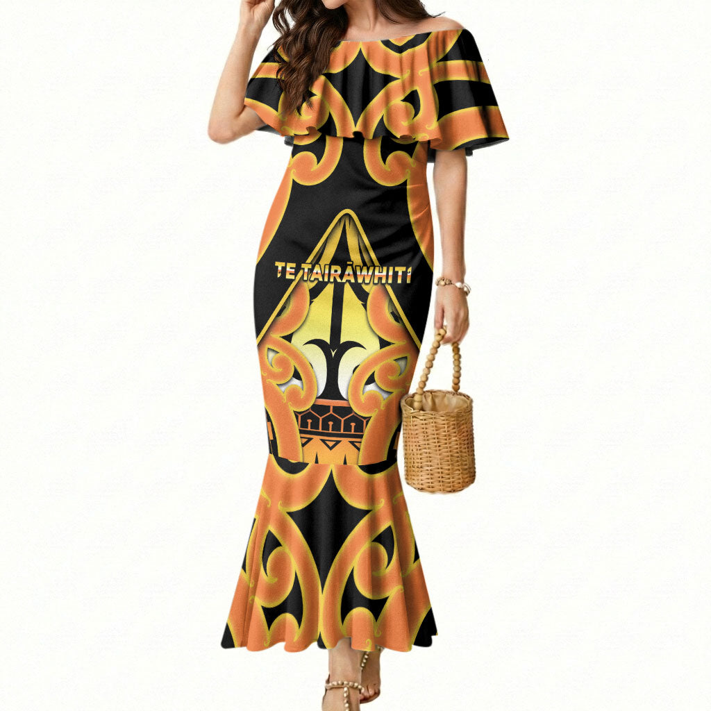 Personalised New Zealand Te Tairawhiti Mermaid Dress Maori Koru Pattern