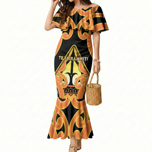Personalised New Zealand Te Tairawhiti Mermaid Dress Maori Koru Pattern