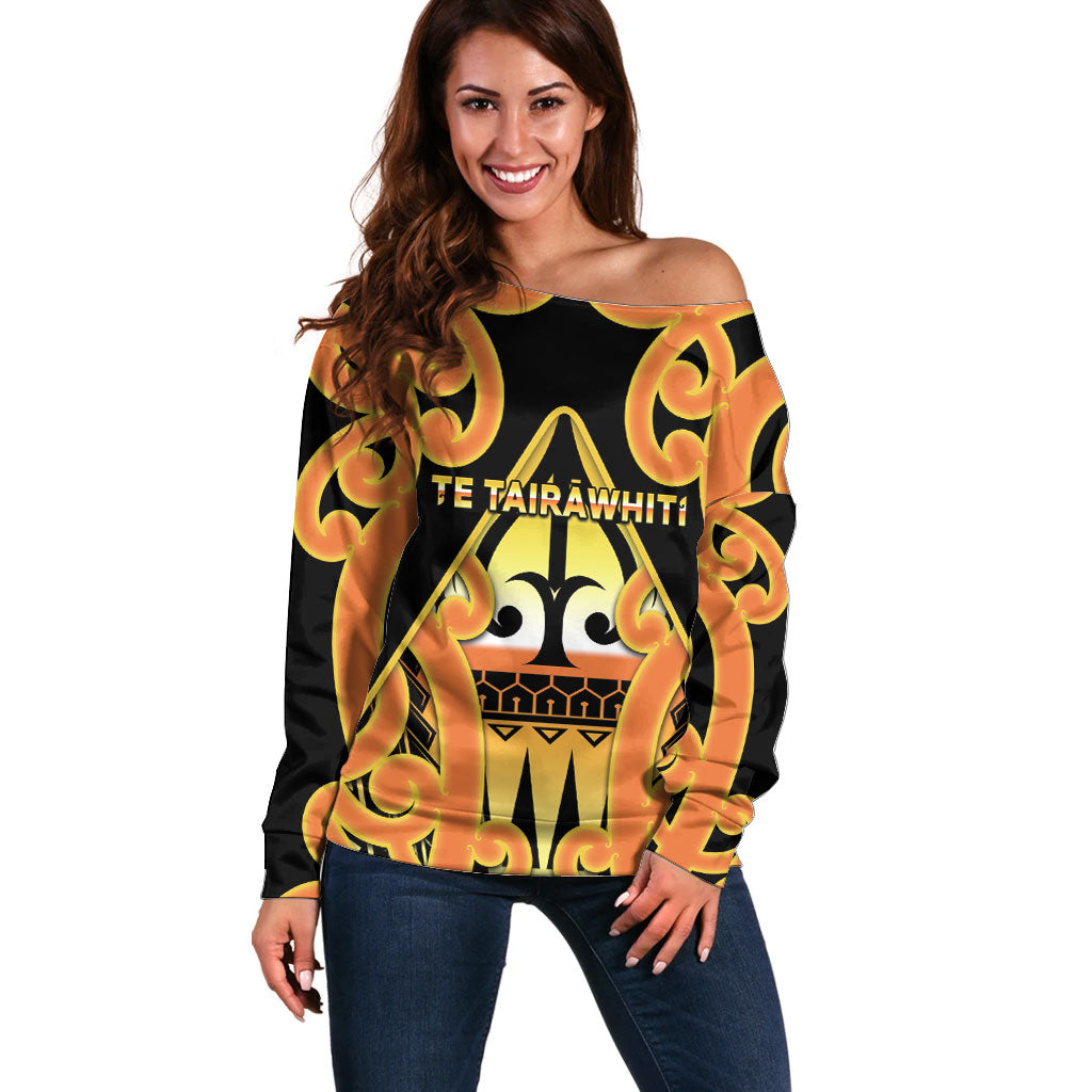 Personalised New Zealand Te Tairawhiti Off Shoulder Sweater Maori Koru Pattern