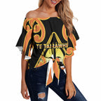 Personalised New Zealand Te Tairawhiti Off Shoulder Wrap Waist Top Maori Koru Pattern