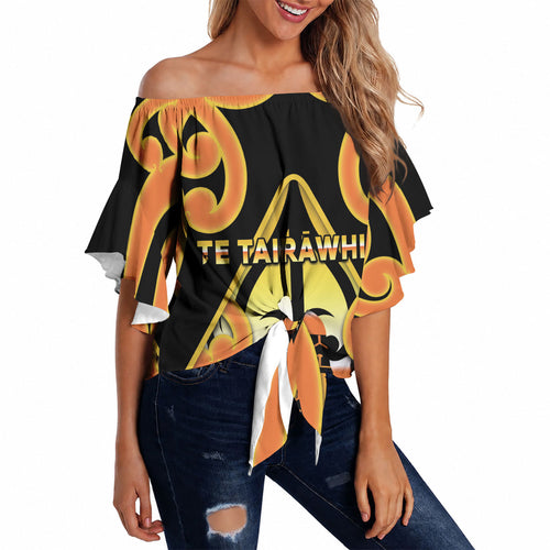 Personalised New Zealand Te Tairawhiti Off Shoulder Wrap Waist Top Maori Koru Pattern