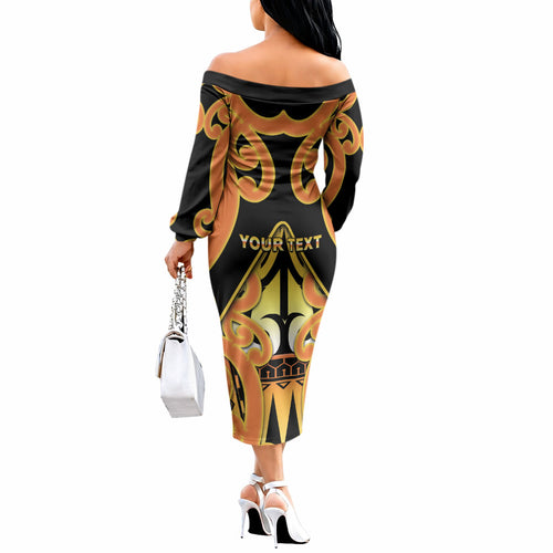 Personalised New Zealand Te Tairawhiti Off The Shoulder Long Sleeve Dress Maori Koru Pattern