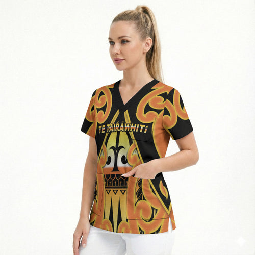 Personalised New Zealand Te Tairawhiti Scrub Top Maori Koru Pattern