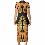 Personalised New Zealand Te Tairawhiti Short Sleeve Bodycon Dress Maori Koru Pattern