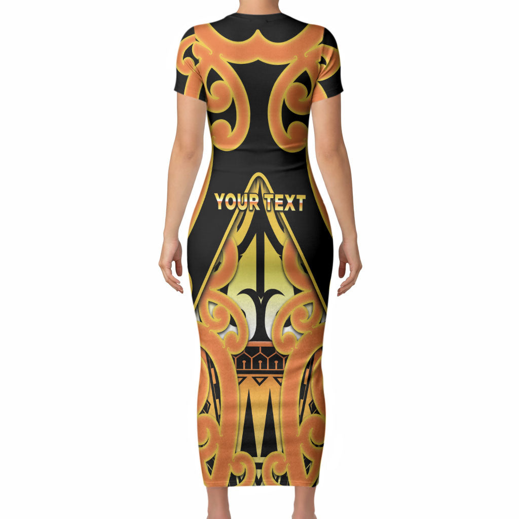 Personalised New Zealand Te Tairawhiti Short Sleeve Bodycon Dress Maori Koru Pattern