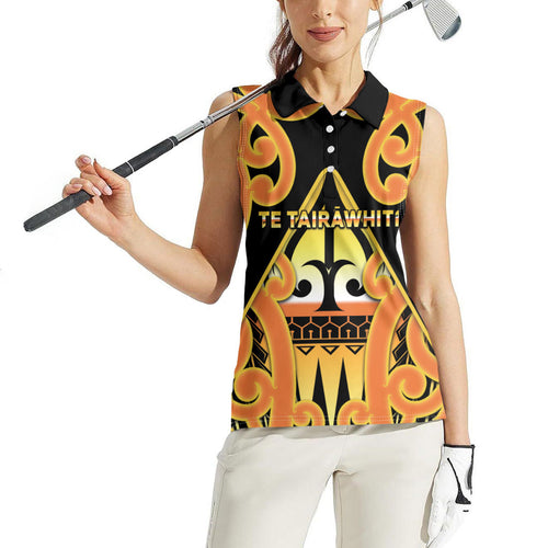 Personalised New Zealand Te Tairawhiti Women Sleeveless Polo Shirt Maori Koru Pattern