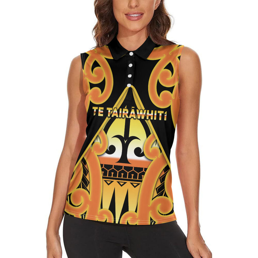Personalised New Zealand Te Tairawhiti Women Sleeveless Polo Shirt Maori Koru Pattern