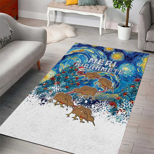 New Zealand Christmas Area Rug Kiwis Santa Sleigh Starry Night Style