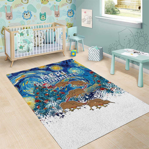New Zealand Christmas Area Rug Kiwis Santa Sleigh Starry Night Style