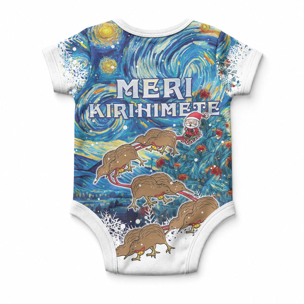 New Zealand Christmas Baby Onesie Kiwis Santa Sleigh Starry Night Style