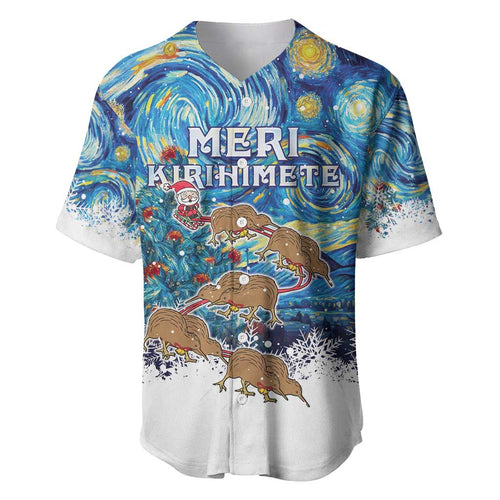 New Zealand Christmas Baseball Jersey Kiwis Santa Sleigh Starry Night Style