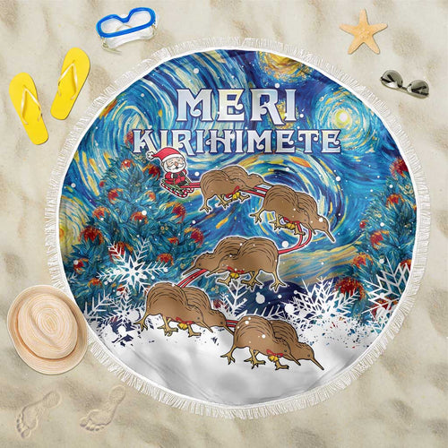 New Zealand Christmas Beach Blanket Kiwis Santa Sleigh Starry Night Style