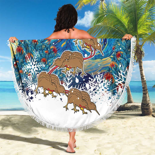 New Zealand Christmas Beach Blanket Kiwis Santa Sleigh Starry Night Style