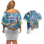 New Zealand Christmas Couples Matching Off Shoulder Short Dress and Hawaiian Shirt Kiwis Santa Sleigh Starry Night Style