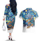 New Zealand Christmas Couples Matching Off The Shoulder Long Sleeve Dress and Hawaiian Shirt Kiwis Santa Sleigh Starry Night Style