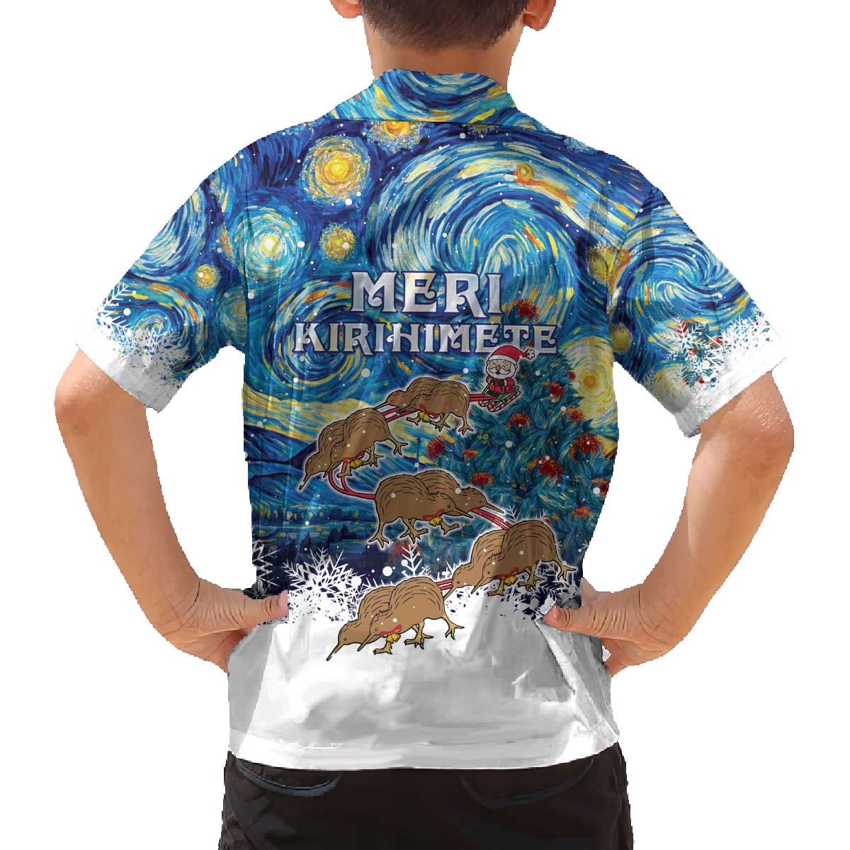 New Zealand Christmas Family Matching Off The Shoulder Long Sleeve Dress and Hawaiian Shirt Kiwis Santa Sleigh Starry Night Style