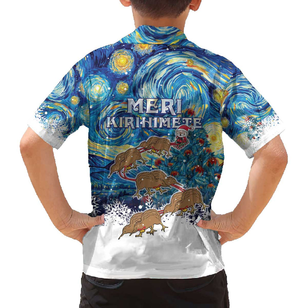 New Zealand Christmas Family Matching Off The Shoulder Long Sleeve Dress and Hawaiian Shirt Kiwis Santa Sleigh Starry Night Style