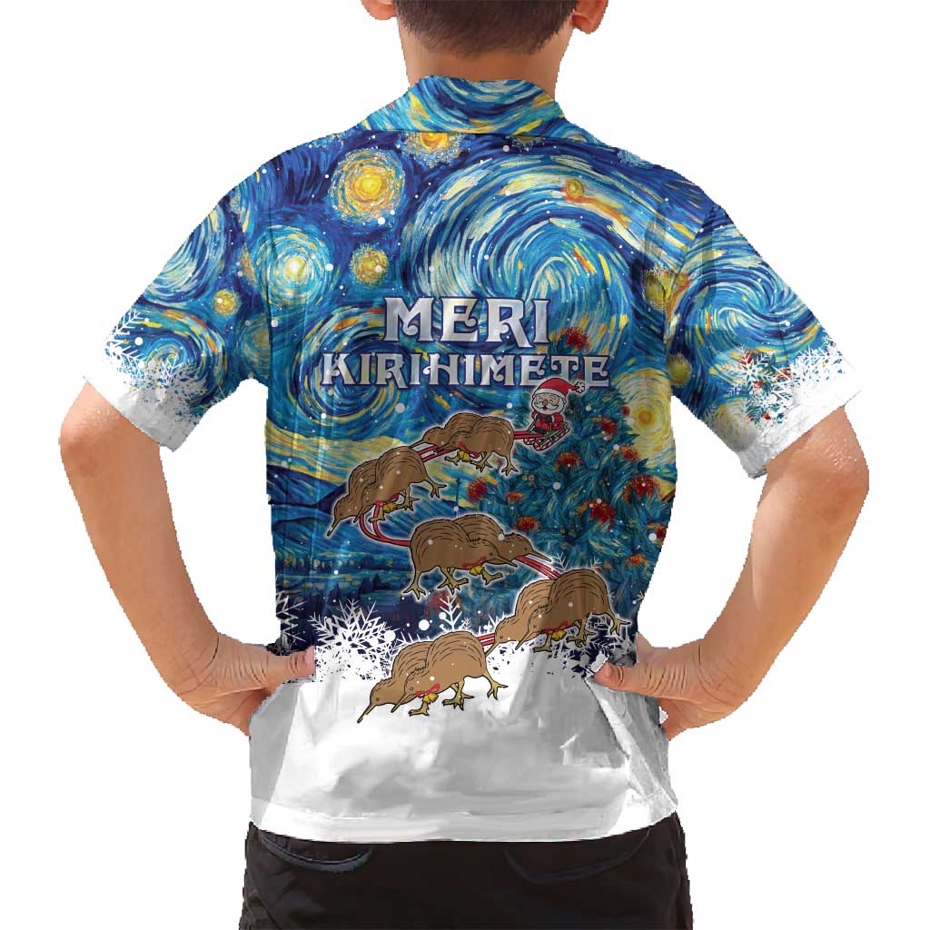 New Zealand Christmas Family Matching Off Shoulder Short Dress and Hawaiian Shirt Kiwis Santa Sleigh Starry Night Style