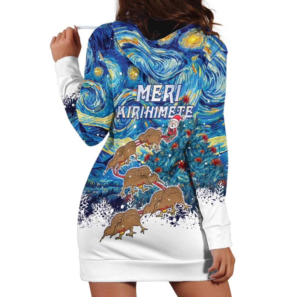 New Zealand Christmas Hoodie Dress Kiwis Santa Sleigh Starry Night Style