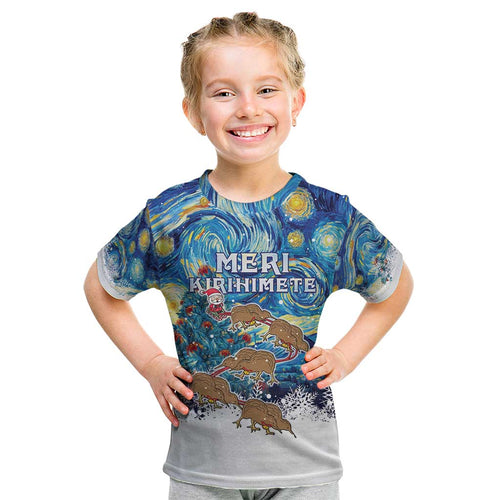 New Zealand Christmas Kid T Shirt Kiwis Santa Sleigh Starry Night Style