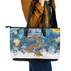 New Zealand Christmas Leather Tote Bag Kiwis Santa Sleigh Starry Night Style