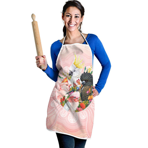 Australian Cockatoos Apron Flora Aboriginal Dot Art Pattern