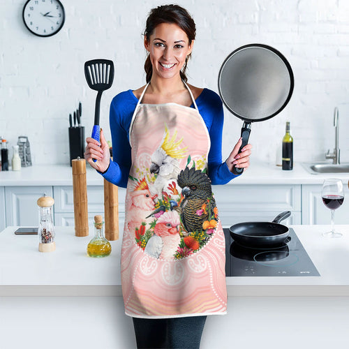 Australian Cockatoos Apron Flora Aboriginal Dot Art Pattern