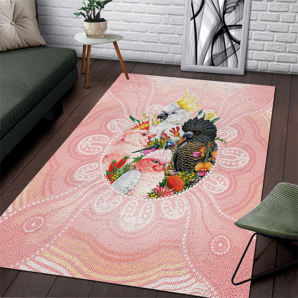 Australian Cockatoos Area Rug Flora Aboriginal Dot Art Pattern