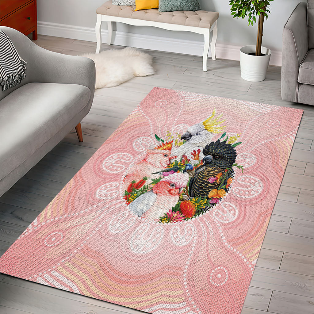 Australian Cockatoos Area Rug Flora Aboriginal Dot Art Pattern