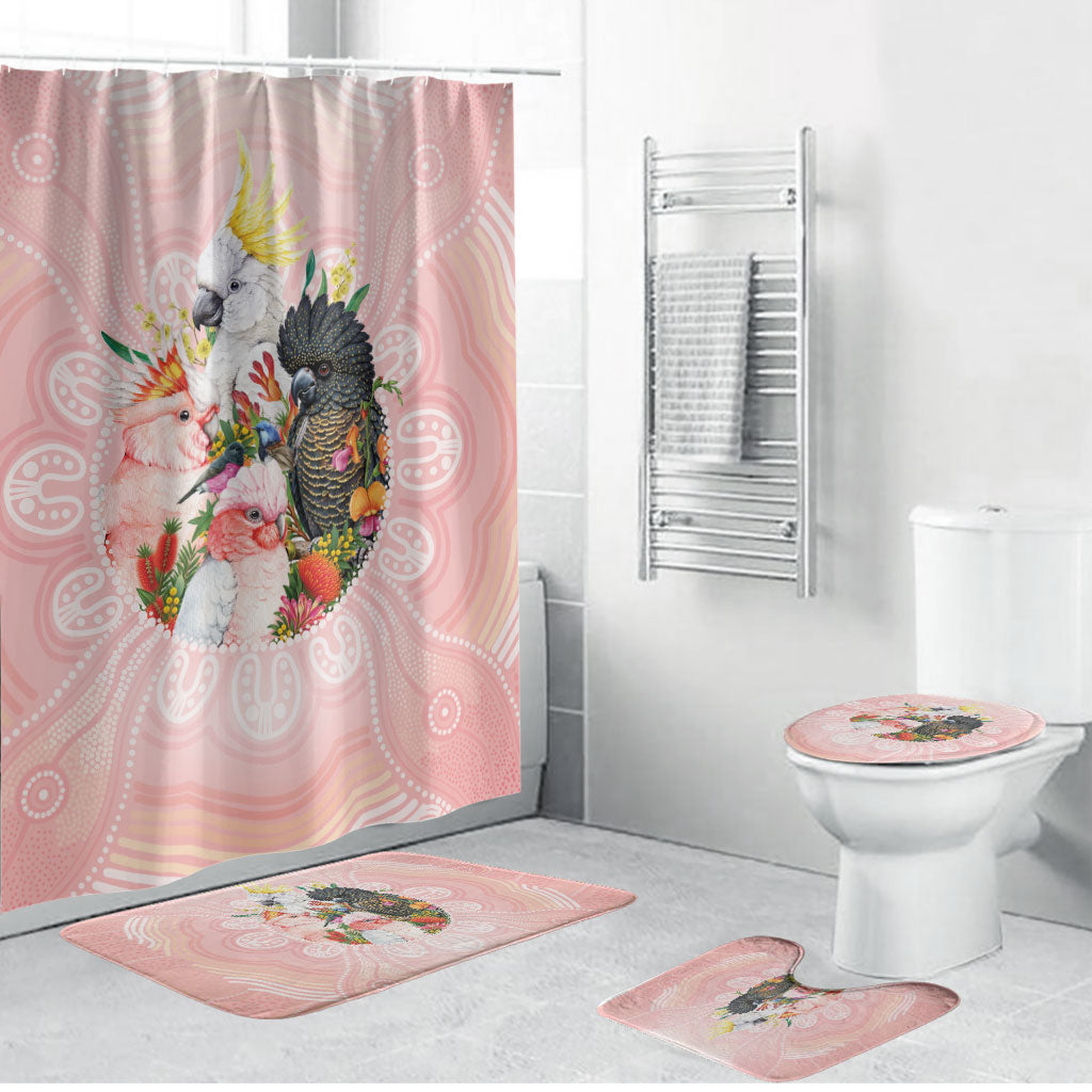 Australian Cockatoos Bathroom Set Flora Aboriginal Dot Art Pattern