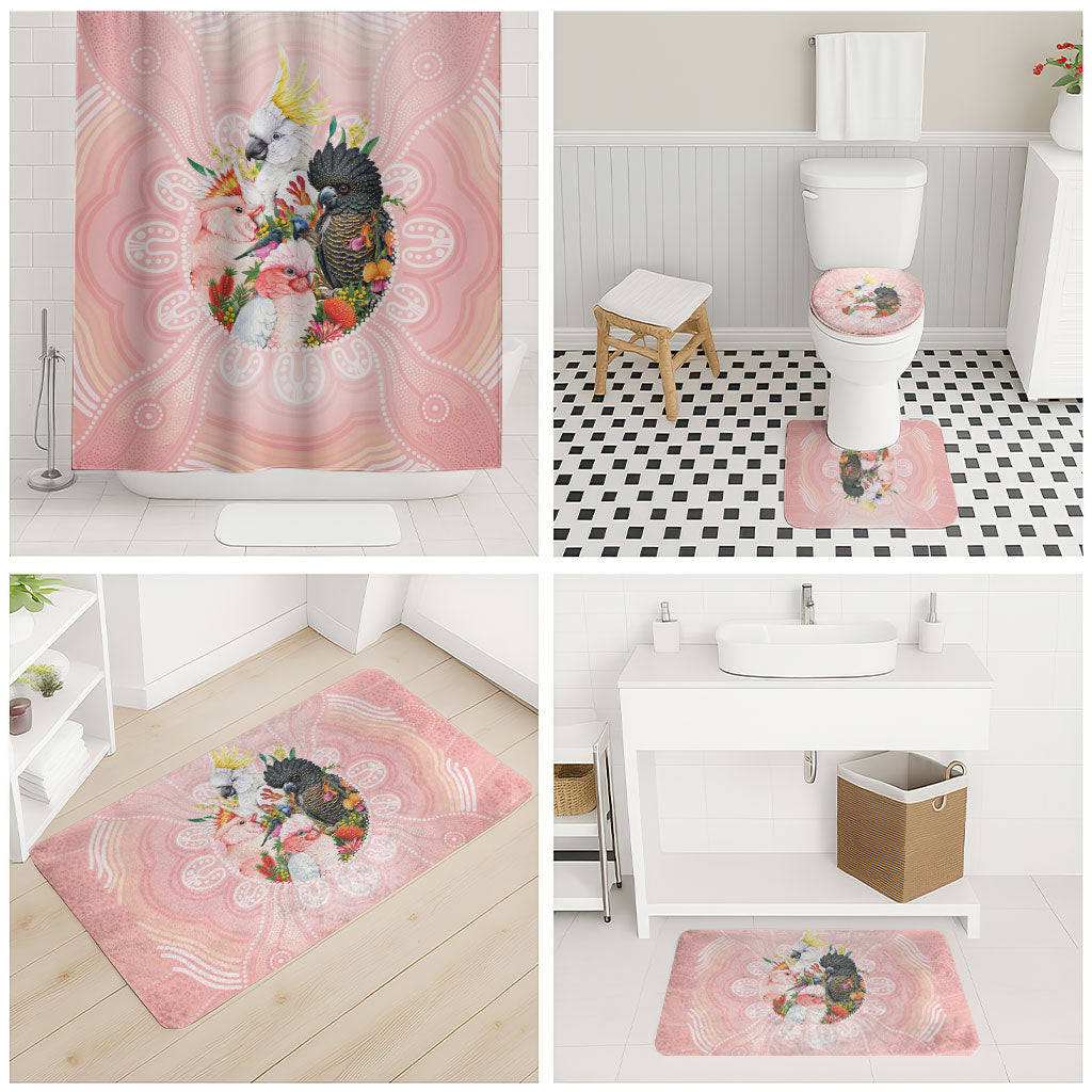 Australian Cockatoos Bathroom Set Flora Aboriginal Dot Art Pattern