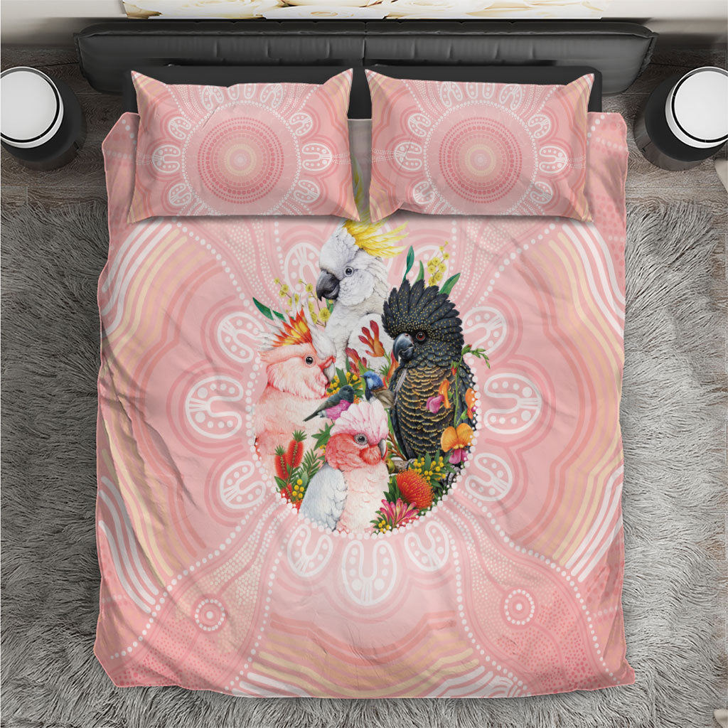 Australian Cockatoos Bedding Set Flora Aboriginal Dot Art Pattern