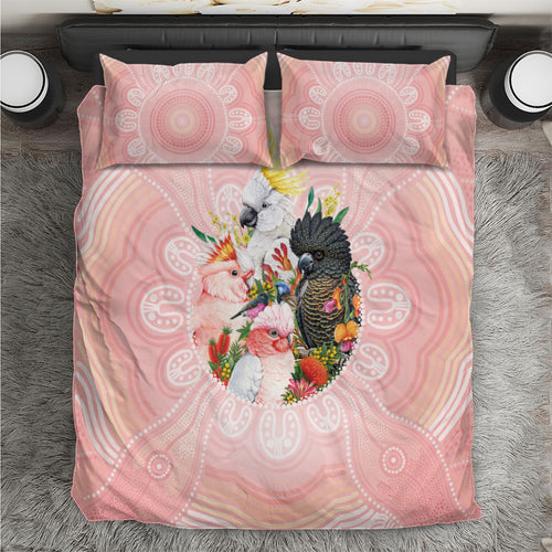 Australian Cockatoos Bedding Set Flora Aboriginal Dot Art Pattern