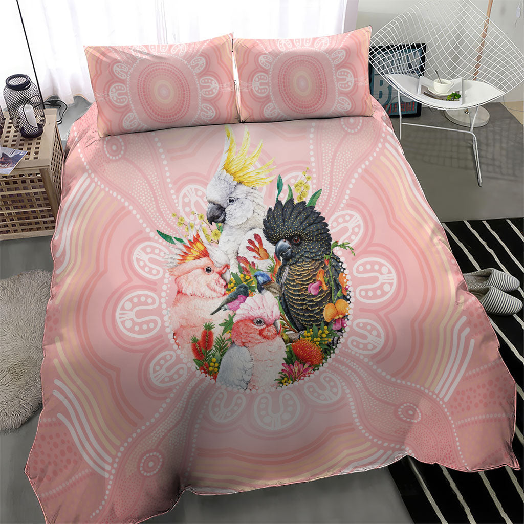Australian Cockatoos Bedding Set Flora Aboriginal Dot Art Pattern