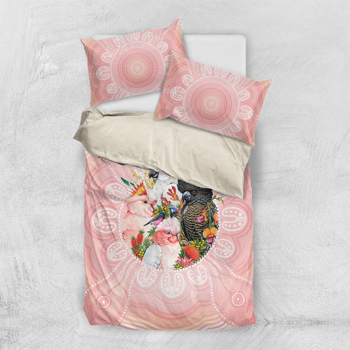 Australian Cockatoos Bedding Set Flora Aboriginal Dot Art Pattern