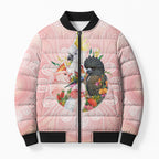 Australian Cockatoos Bomber Puffer Jacket Flora Aboriginal Dot Art Pattern