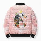 Australian Cockatoos Bomber Puffer Jacket Flora Aboriginal Dot Art Pattern