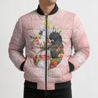 Australian Cockatoos Bomber Puffer Jacket Flora Aboriginal Dot Art Pattern