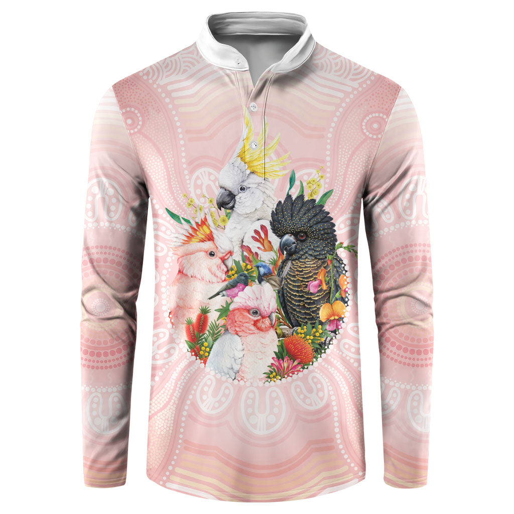 Australian Cockatoos Button Sweatshirt Flora Aboriginal Dot Art Pattern