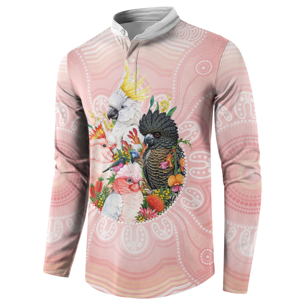 Australian Cockatoos Button Sweatshirt Flora Aboriginal Dot Art Pattern