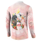 Australian Cockatoos Button Sweatshirt Flora Aboriginal Dot Art Pattern