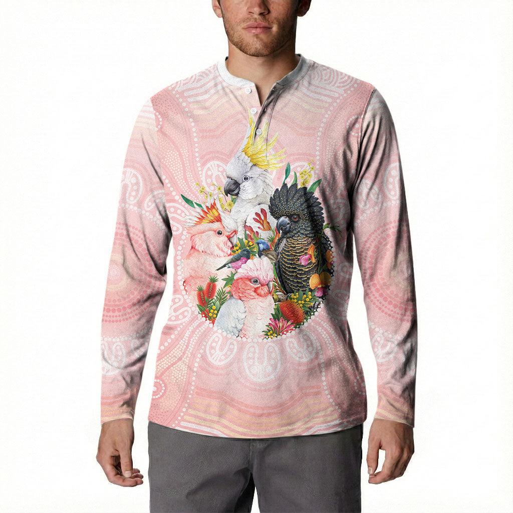 Australian Cockatoos Button Sweatshirt Flora Aboriginal Dot Art Pattern