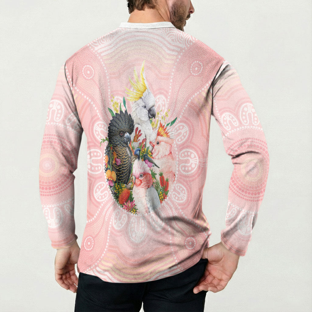 Australian Cockatoos Button Sweatshirt Flora Aboriginal Dot Art Pattern