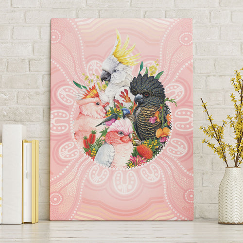 Australian Cockatoos Canvas Wall Art Flora Aboriginal Dot Art Pattern