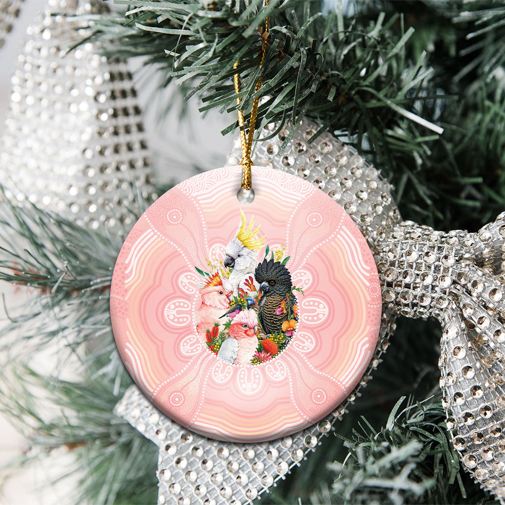 Australian Cockatoos Ceramic Ornament Flora Aboriginal Dot Art Pattern