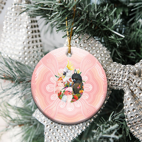 Australian Cockatoos Ceramic Ornament Flora Aboriginal Dot Art Pattern