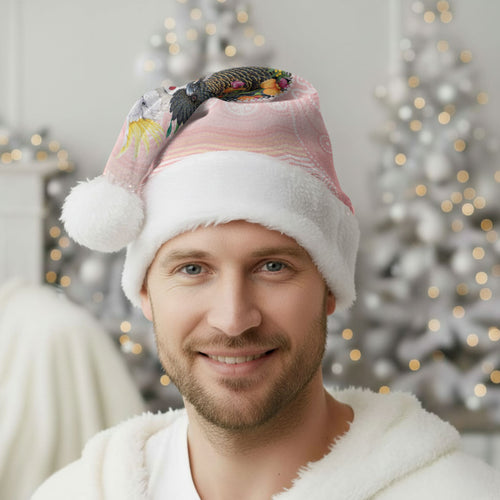 Australian Cockatoos Christmas Santa Hat Flora Aboriginal Dot Art Pattern