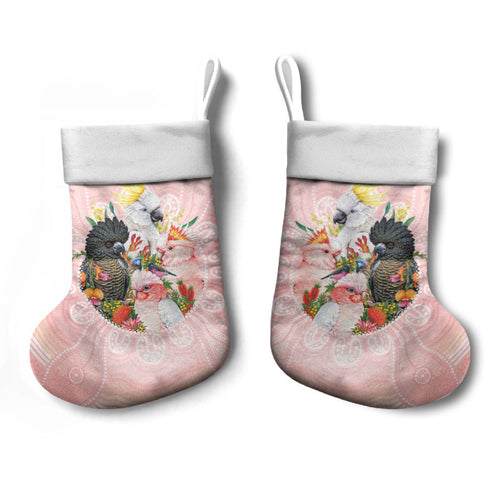 Australian Cockatoos Christmas Stocking Flora Aboriginal Dot Art Pattern