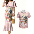 Australian Cockatoos Couples Matching Mermaid Dress and Hawaiian Shirt Flora Aboriginal Dot Art Pattern