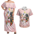 Australian Cockatoos Couples Matching Off Shoulder Maxi Dress and Hawaiian Shirt Flora Aboriginal Dot Art Pattern